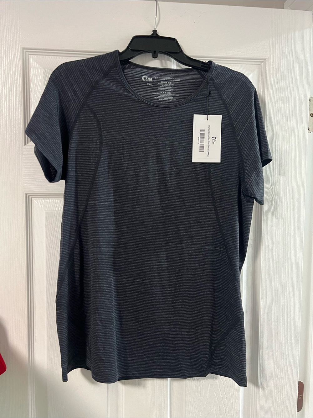 ZYIA Women's Short Sleeve Striped Performance Tee - Charcoal XXXL NWT